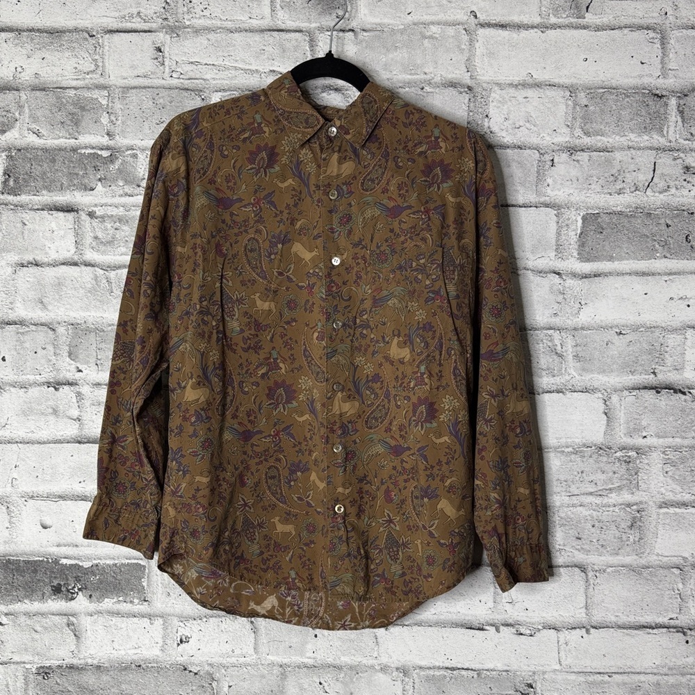 Vintage Brown Paisley Button-Up Shirt